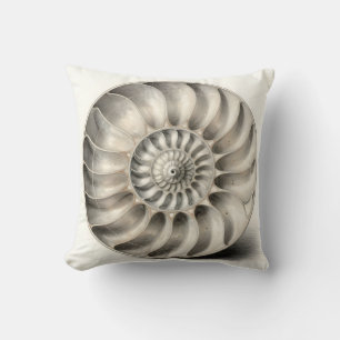 Metallic Nautilus Shell Spiral Geometric Throw Pillow