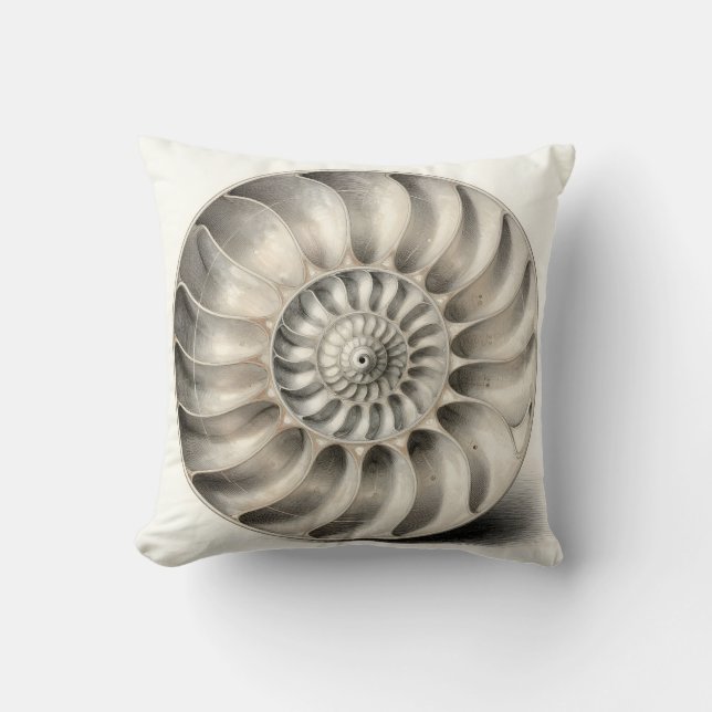 Metallic Nautilus Shell Spiral Geometric  Throw Pillow (Front)