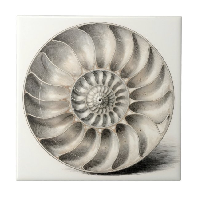 Metallic Nautilus Shell Spiral Geometric  Tile (Front)