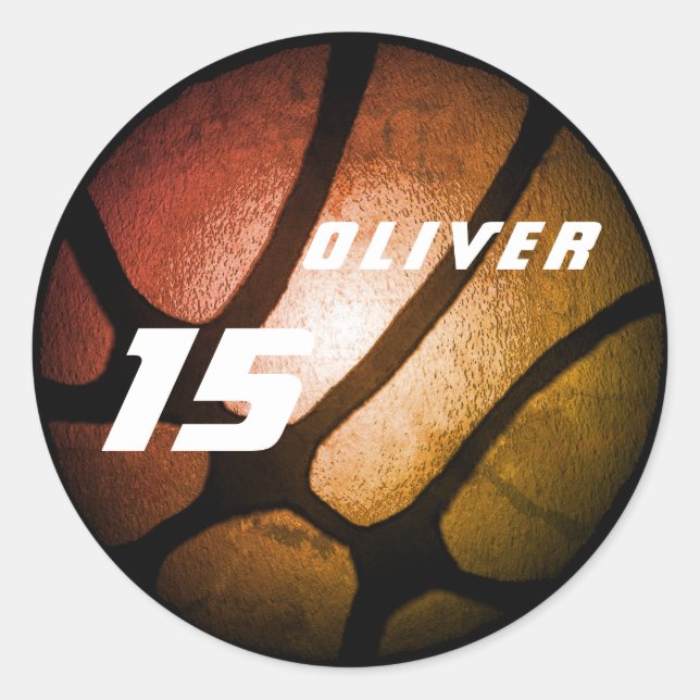 Metallic Orange Basketball Ball Birthday Classic Round Sticker (Front)
