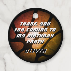Metallic Orange Basketball Ball Thank you Birthday Favour Tags