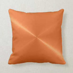 Metallic Orange Stainless Steel Metal Look Throw Pillow