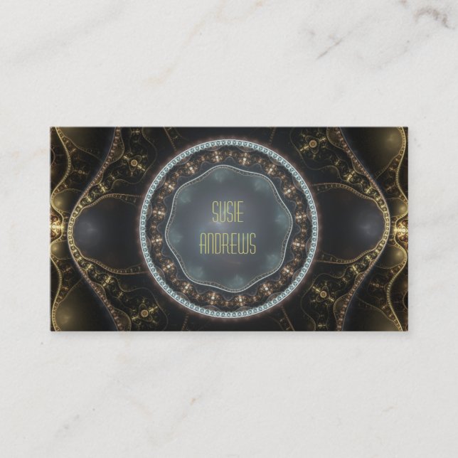 Metallic Ornate Steampunk Fractal Image Business Card (Front)