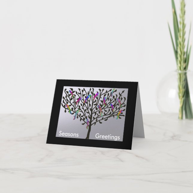 Metallic Parrot Tree Holiday Card (Front)
