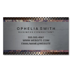 Metallic perforated   Rusted Metal Magnetic Business Card
