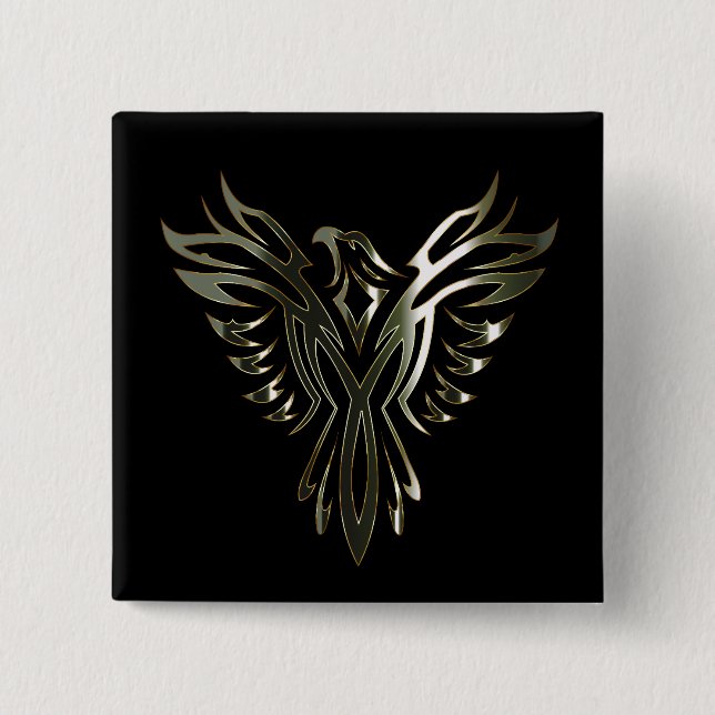 Metallic Phoenix 2 Inch Square Button (Front)