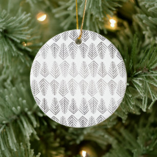 Metallic pine trees pattern - silver ceramic ornament