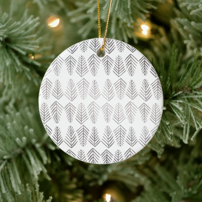 Metallic pine trees pattern - silver ceramic ornament (Tree)