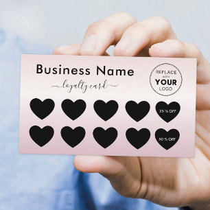 Metallic Pink Chic Gradient Heart Add Logo Beauty Loyalty Card
