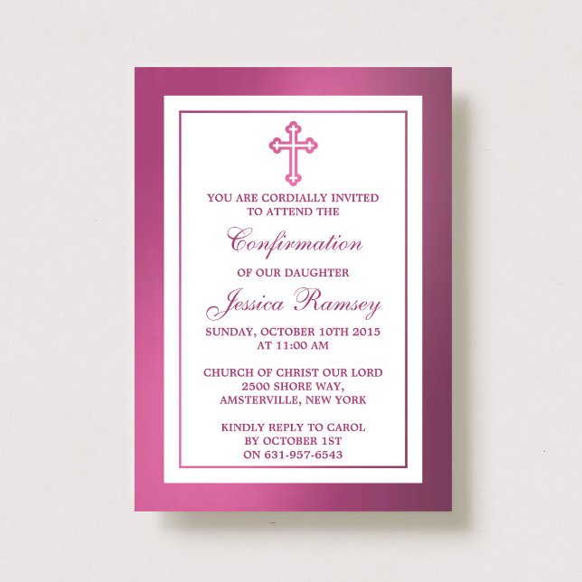 Metallic Pink Cross Holy Communion Or Confirmation Invitation (Creator Uploaded)