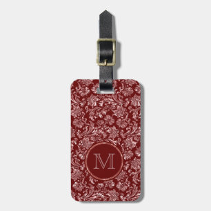 Metallic Pink Damasks Burgundy Background Monogram Luggage Tag