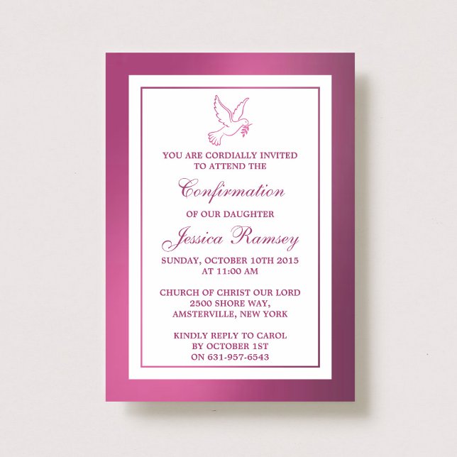 Metallic Pink Dove Holy Communion Or Confirmation Invitation (Creator Uploaded)