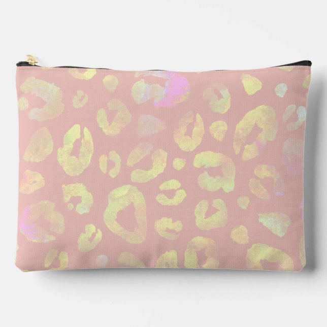 Metallic Pink Leopard Pattern Accessory Pouch (Front)