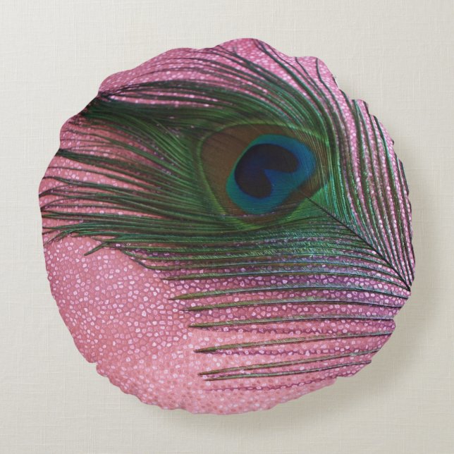 Metallic Pink Peacock Round Pillow (Back)