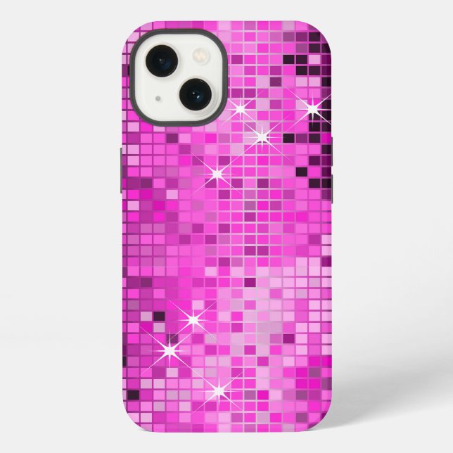Metallic Pink Sequins Look Disco Mirrors Bling iPhone Case (Back)