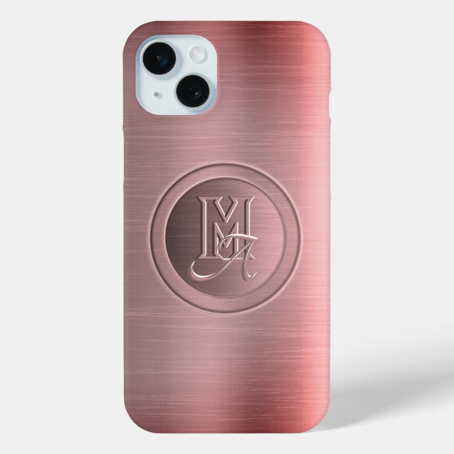 Metallic Pink Steel Engraved Monogram Case-Mate iPhone Case (Back)