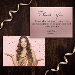 metallic pink thank you graduation photo card