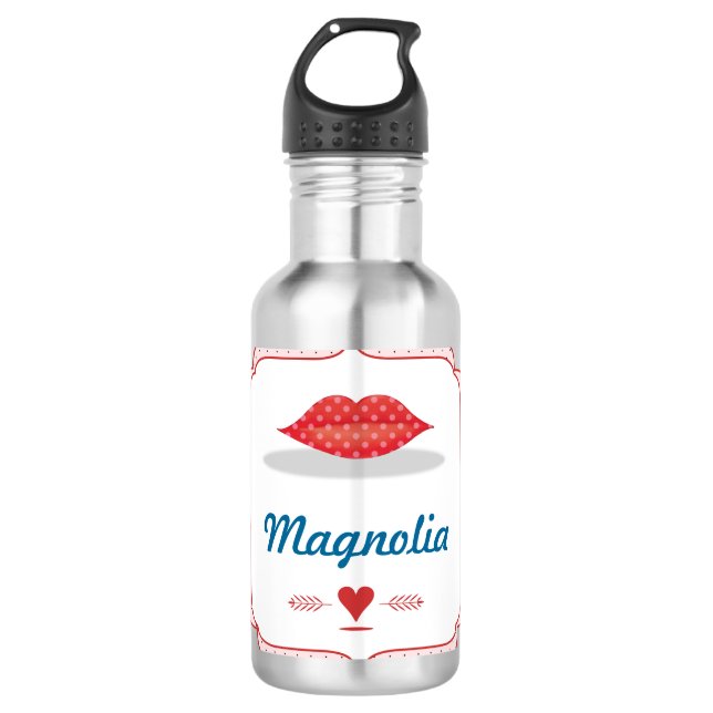 Metallic Pink with Red Lips Personalized 532 Ml Water Bottle (Front)