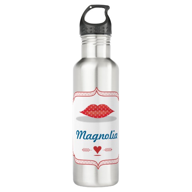 Metallic Pink with Red Lips Personalized 710 Ml Water Bottle (Front)