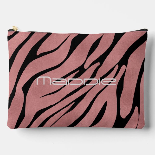Metallic Pink Zebra Stripes Pattern  Accessory Pouch (Front)