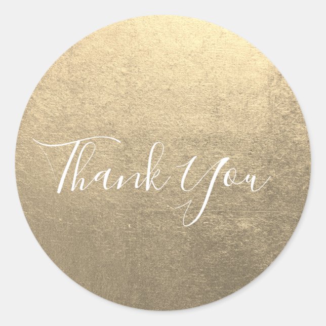 Metallic Platinum Gold Thank You Classic Round Sticker (Front)