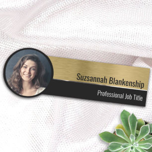 Metallic Professional Brushed Gold Custom Photo Name Tag