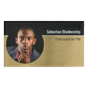 Metallic Professional Brushed Gold Custom Photo Name Tag