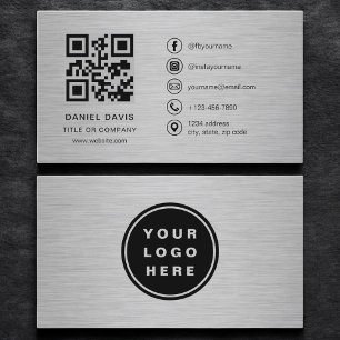 Metallic Professional Company Logo QR Code Business Card