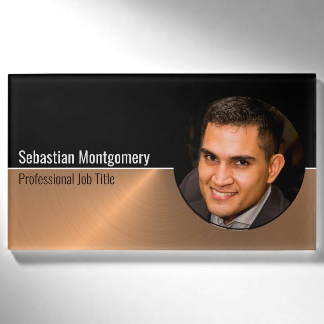 Metallic Professional Copper Flare Custom Photo Name Tag (Front)