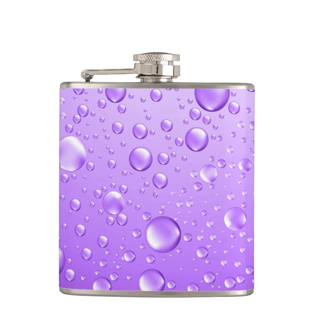 Metallic Purple Abstract Rain Drops Hip Flask (Front)