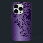 Metallic Purple Brushed Aluminum Purple Lace Case-Mate iPhone 14 Pro Case<br><div class="desc">Deep purple tones metallic brushed aluminum look with darker purple floral lace. Available on other products and  8 different colour.</div>