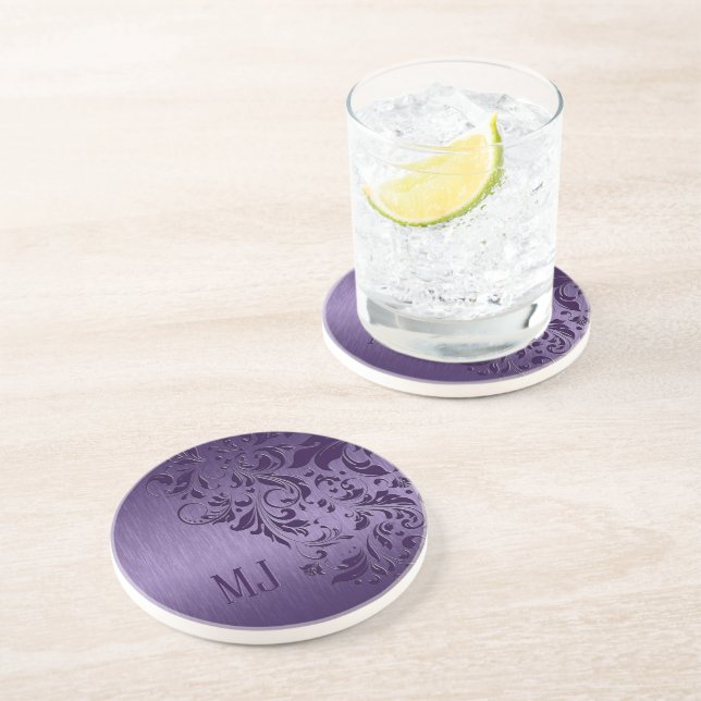Metallic Purple Brushed Aluminum Purple Lace Coaster (Side)