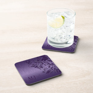 Metallic Purple Brushed Aluminum Purple Lace Coaster