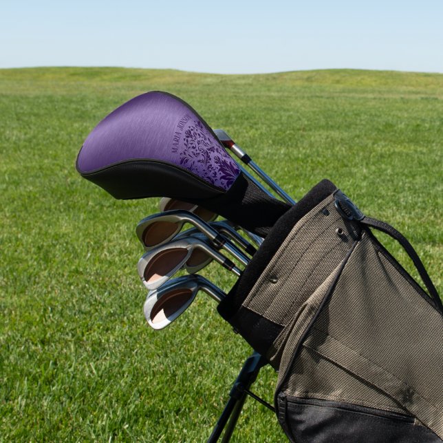 Metallic Purple Brushed Aluminum Purple Lace Golf Head Cover (In Situ)