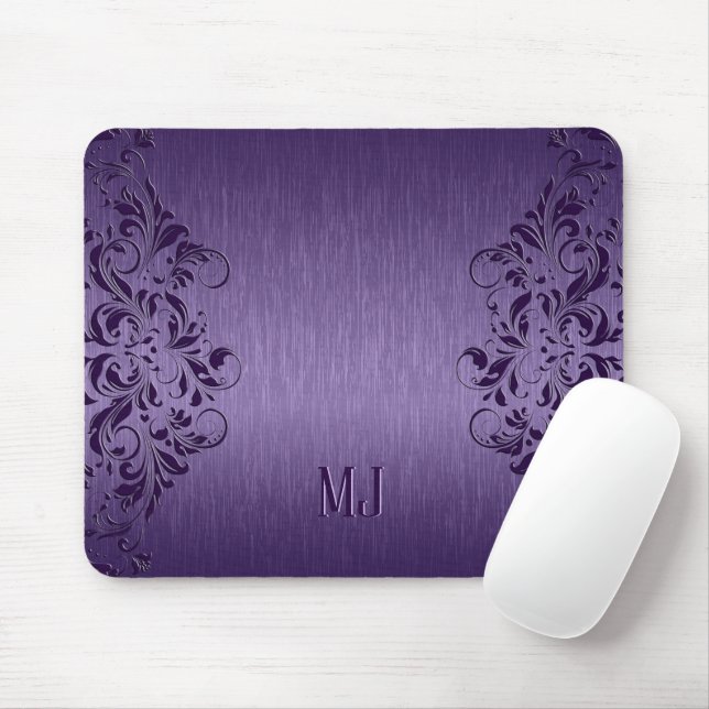 Metallic Purple Brushed Aluminum Purple Lace Mouse Pad (With Mouse)