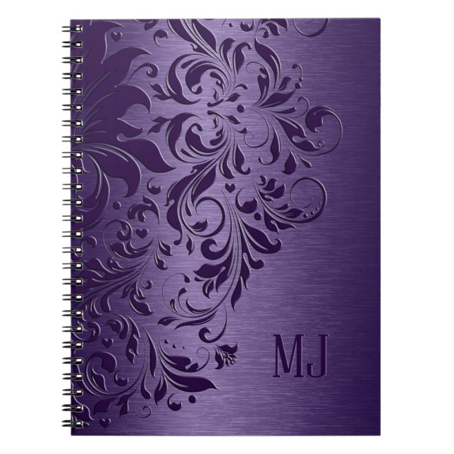 Metallic Purple Brushed Aluminum Purple Lace Notebook (Front)