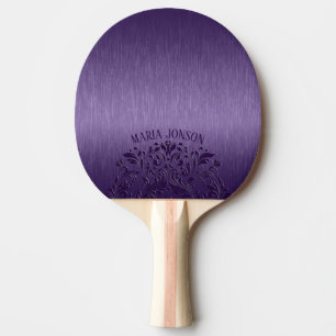 Metallic Purple Brushed Aluminum Purple Lace Ping Pong Paddle