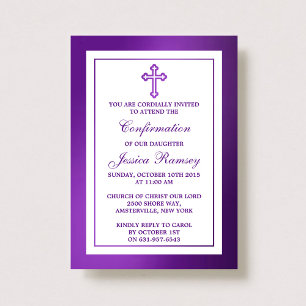 Metallic Purple Cross Holy Communion Confirmation Invitation