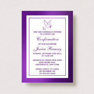 Metallic Purple Dove Holy Communion Confirmation Invitation