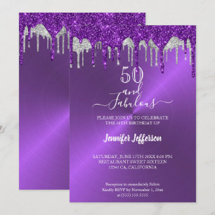 Metallic purple glitter Birthday Invitation