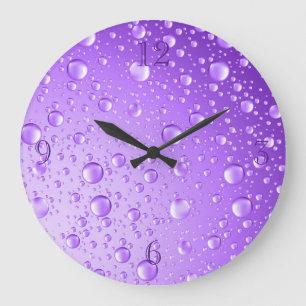 Metallic Purple Rain Drops Large Clock