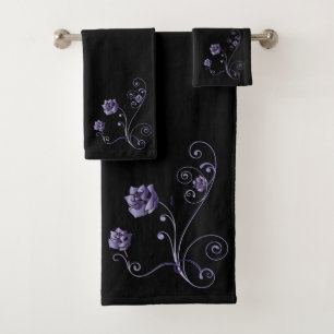 Metallic Purple Roses Bath Towel Set