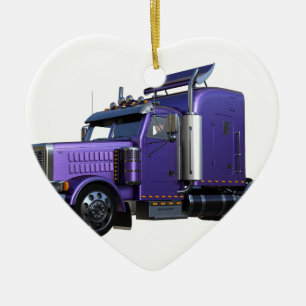 Metallic Purple Semi Tractor Trailer Truck Ceramic Ornament