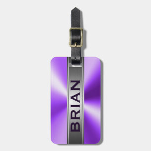 Metallic Purple & Silver Brushed Aluminum Look Luggage Tag