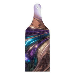 metallic purple, teal, blue, pink and gold cutting board