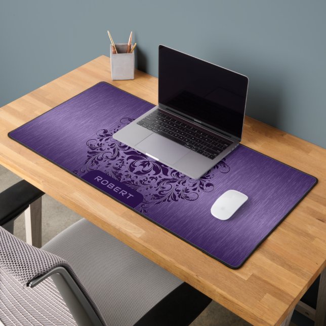 Metallic purple Texture Deep Purple Lace Desk Mat (Office 2)