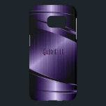 Metallic Purple texture Print Geometric Design Samsung Galaxy S7 Case<br><div class="desc">Shiny metallic purple brushed aluminum look modern geometric design. Custom and optional monogram. 
Metallic looking image and not real metal to metallic finish.</div>