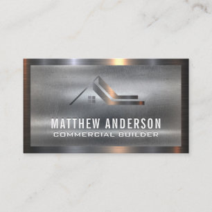 Metallic Real Estate Logo Metal Background Business Card