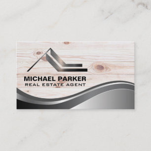 Metallic Real Estate Logo   Wood Boards Business Card