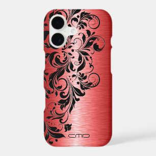 Metallic red brushed aluminum black Lace